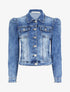 Veste en jean délavée à manches gigot - Bleu - 4