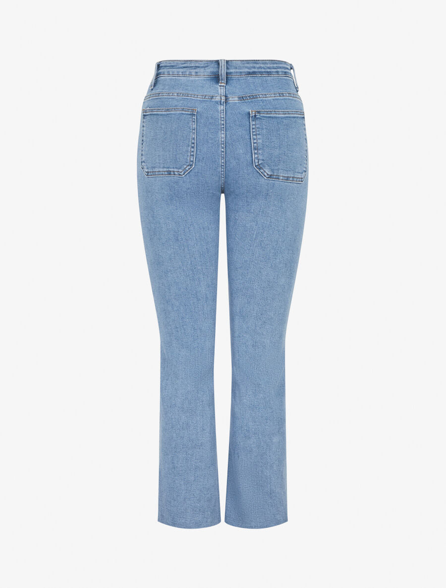 Jean à strass et bords effilochés coupe droite - Bleu - 2