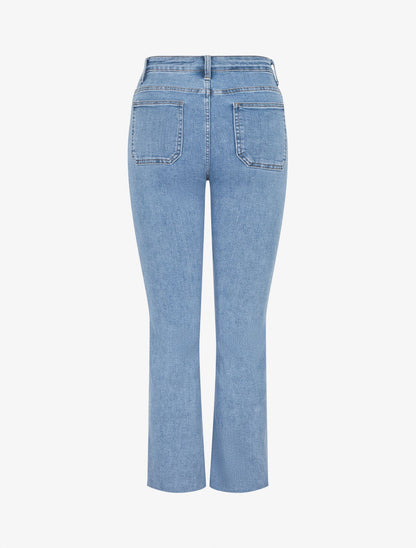 Jean à strass et bords effilochés coupe droite - Bleu - 2