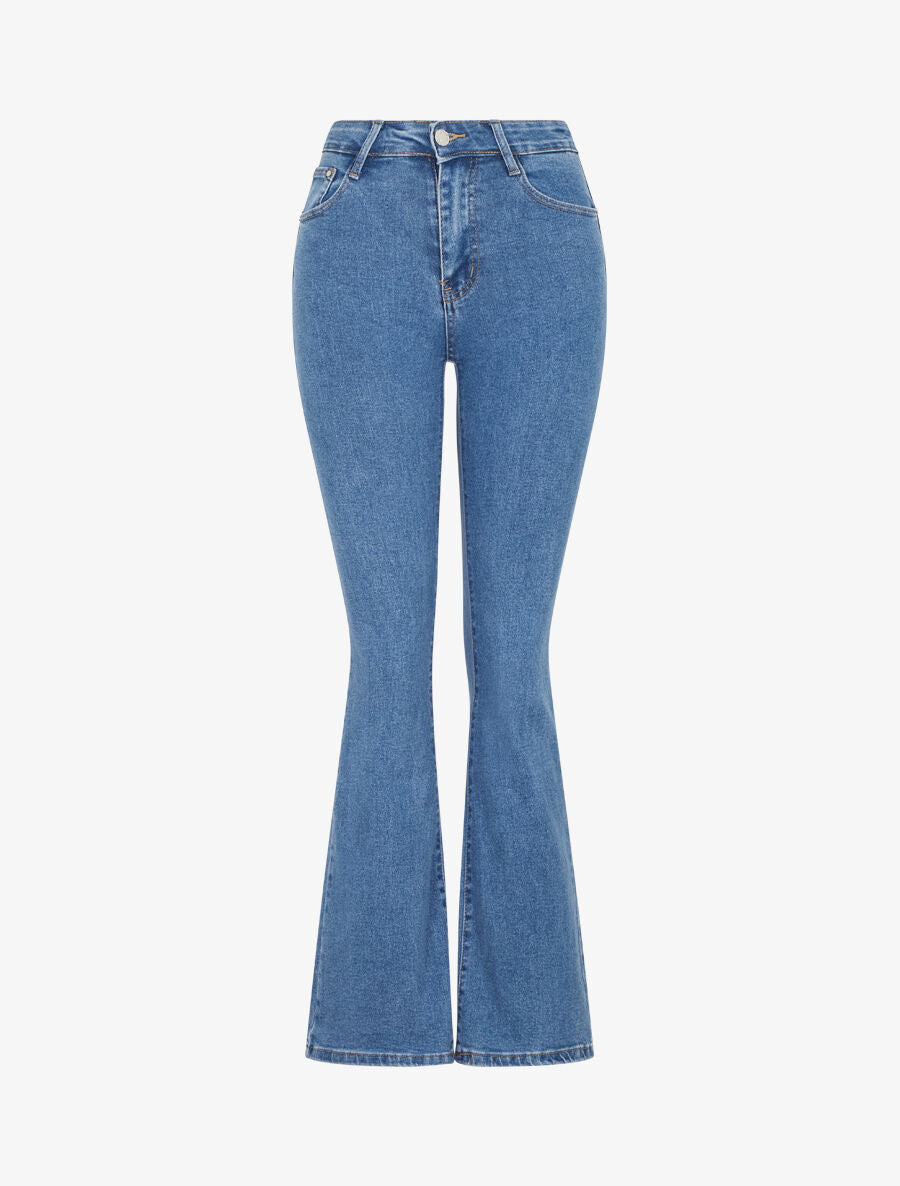 Jean taille haute coupe flare - Bleu - 1