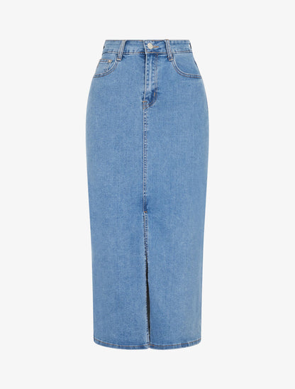 Jupe midi en jean taille haute - Bleu - 4