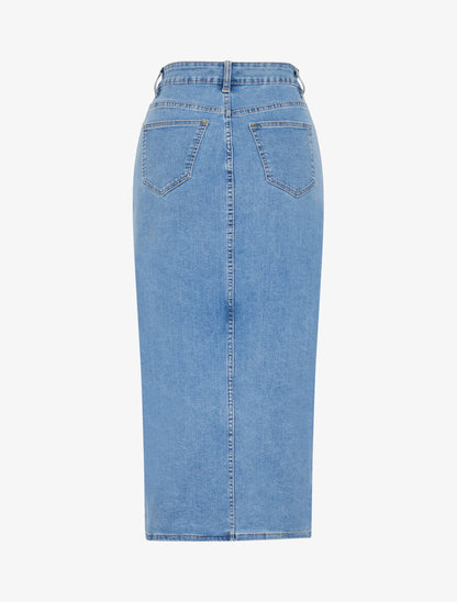 Jupe midi en jean taille haute - Bleu - 2