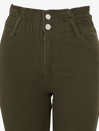 Jean mom taille haute froncée - Kaki - 3