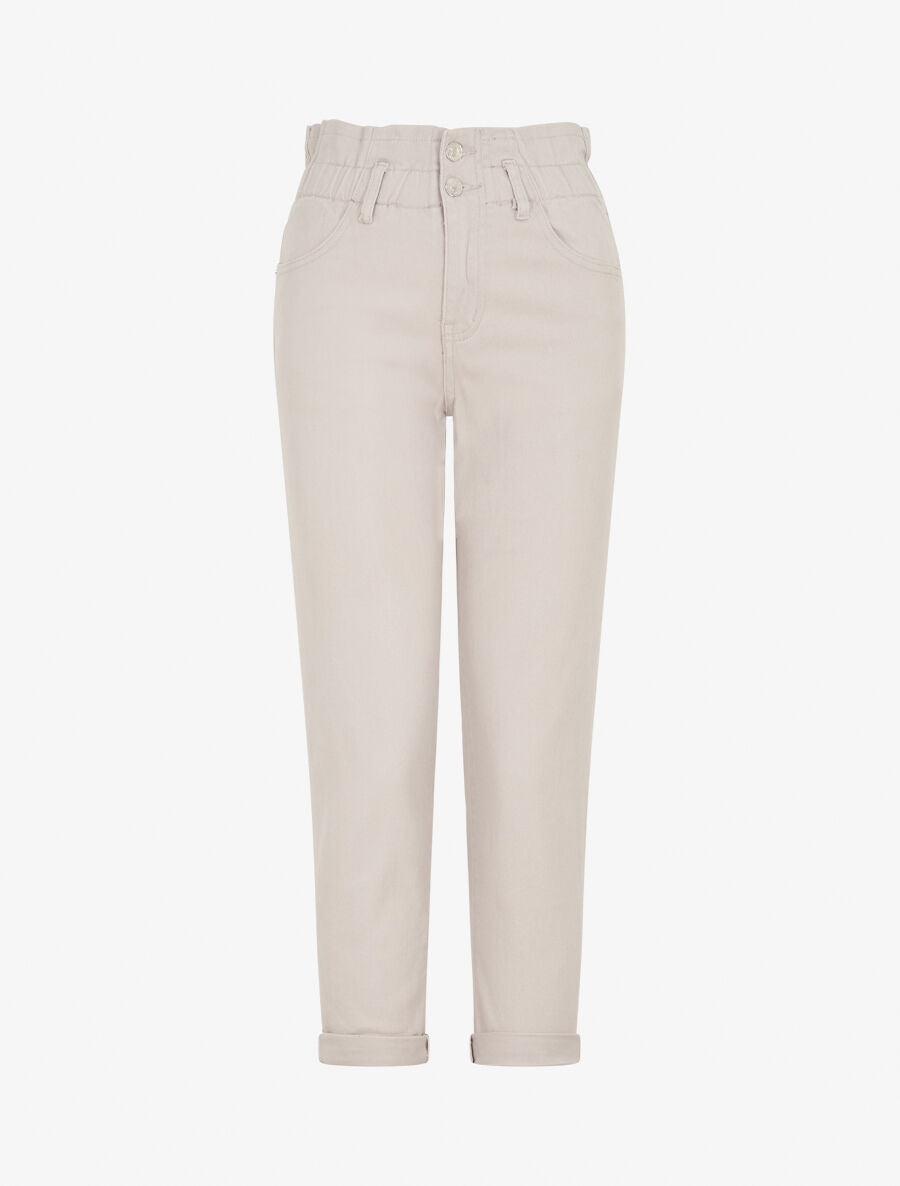 Jean mom taille haute froncée - Gris clair - 1