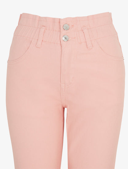 Jean mom taille haute froncée - Rose - 3