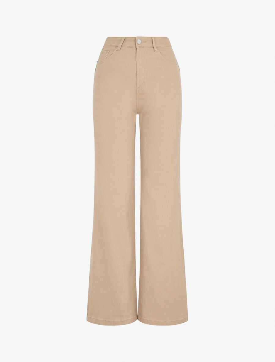 Jean coupe ample taille haute - Beige - 4