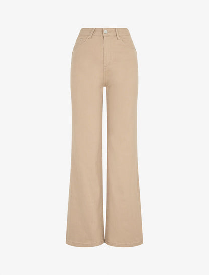 Jean coupe ample taille haute - Beige - 4