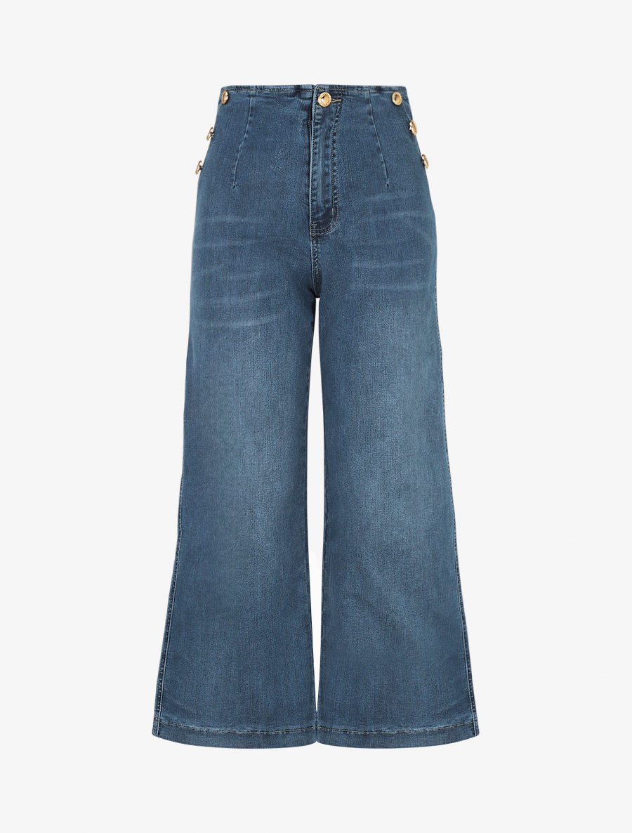 Jean ample taille haute style pont - Bleu - 1
