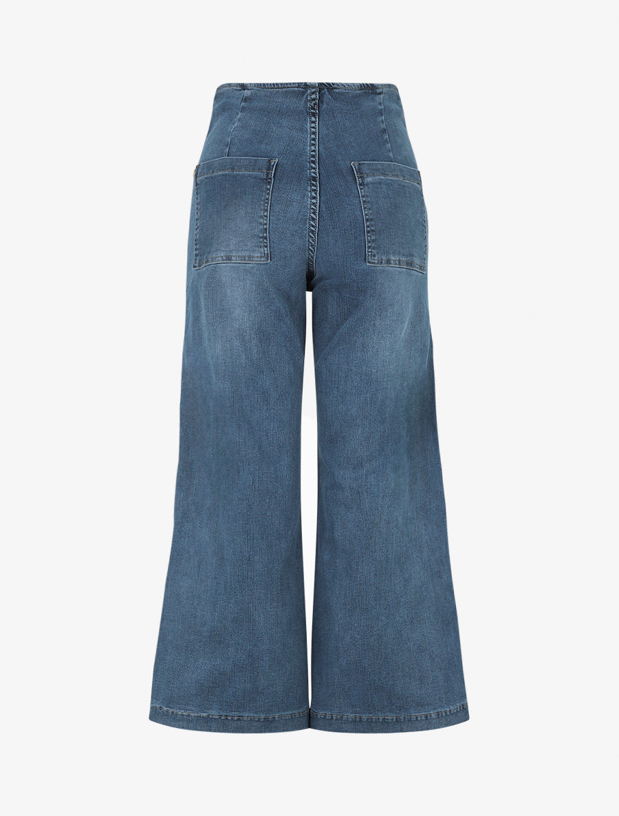 Jean ample taille haute style pont - Bleu - 2