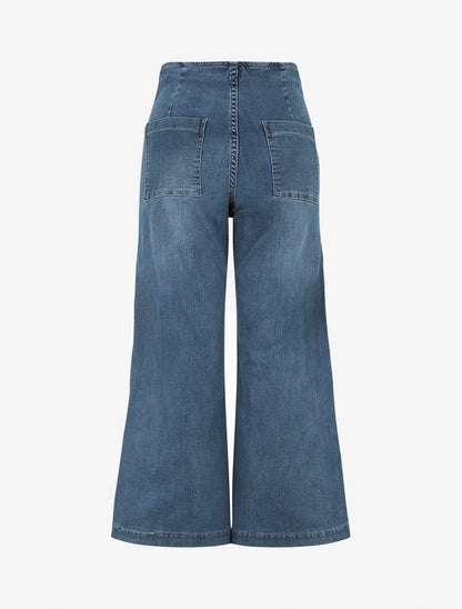 Jean ample taille haute style pont - Bleu - 2