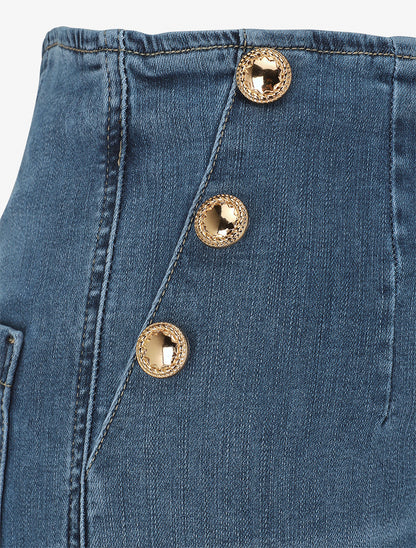 Jean ample taille haute style pont - Bleu - 3
