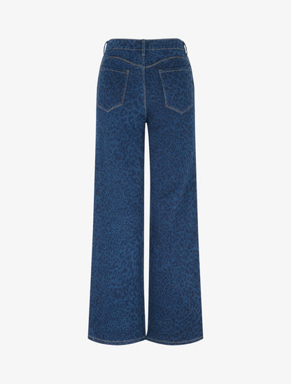 Jean wide leg imprimé léopard coupe droite - Bleu - 2