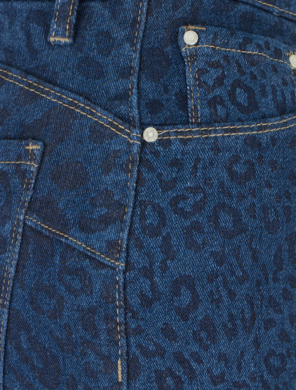Jean wide leg imprimé léopard coupe droite - Bleu - 3
