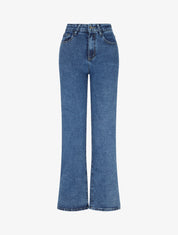 Jean droit délavé à taille haute - Bleu brut - 1