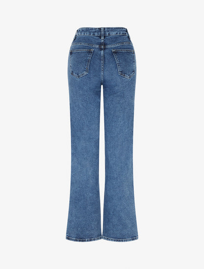 Jean droit délavé à taille haute - Bleu brut - 2