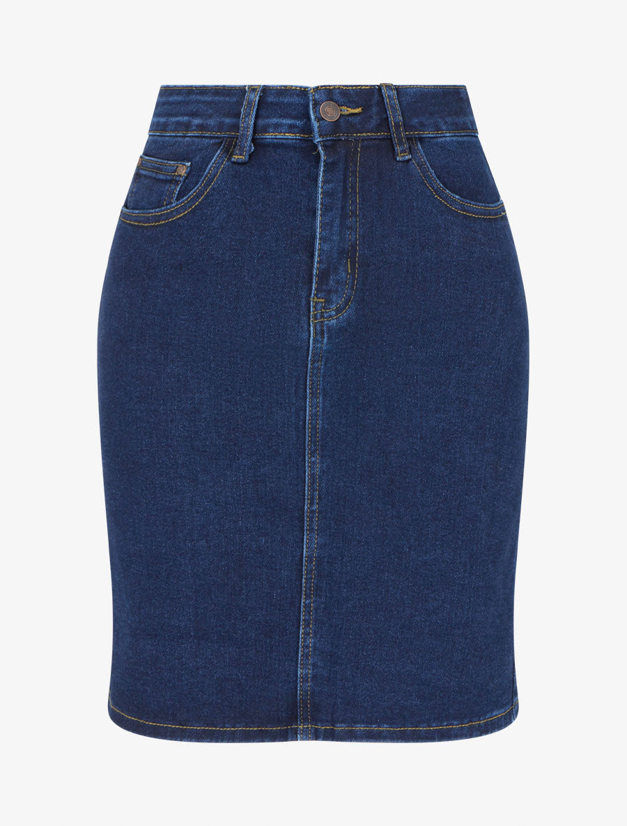 Jupe en jean droite taille haute - Bleu denim - 1