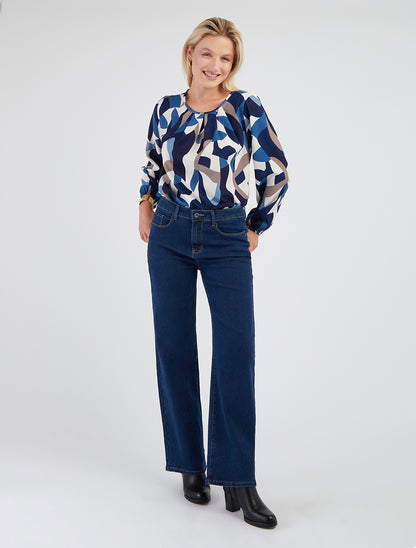 Jean grande taille coupe droite à taille haute - Bleu - 8