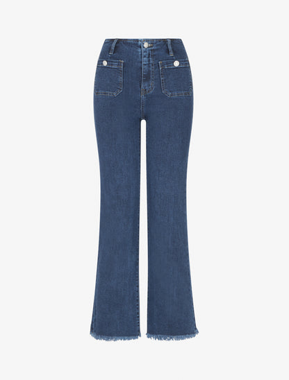 Jean droit à poches boutonnées - Bleu - 1