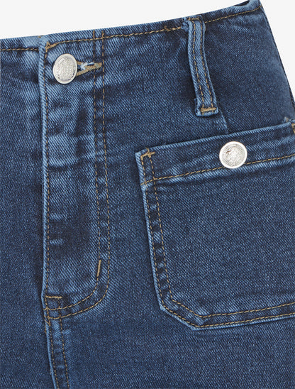 Jean droit à poches boutonnées - Bleu - 3