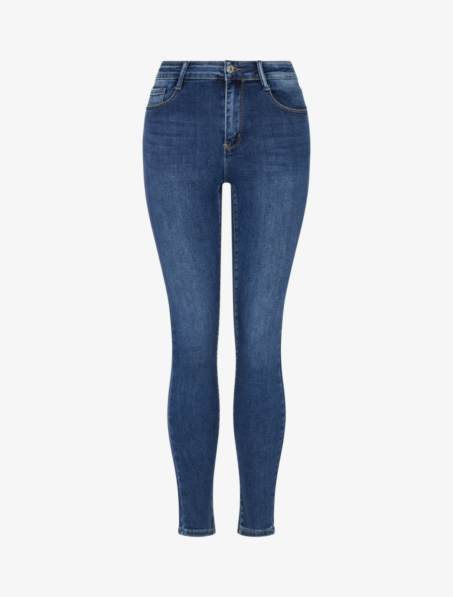 Jean skinny push up délavé - Bleu - 1