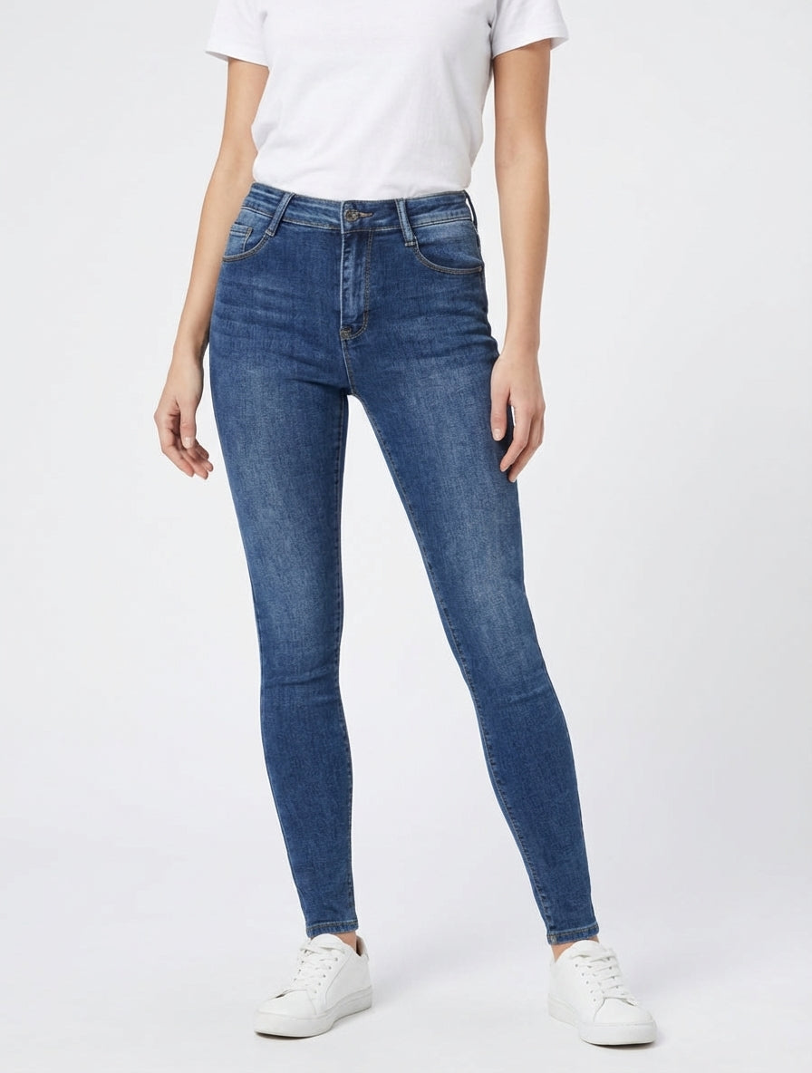 Verbleekte push-up skinny jeans - Blauw