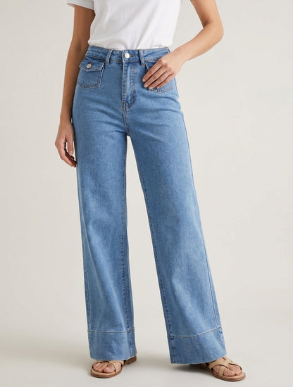 Jean met opgestikte zakken - Lichtblauw