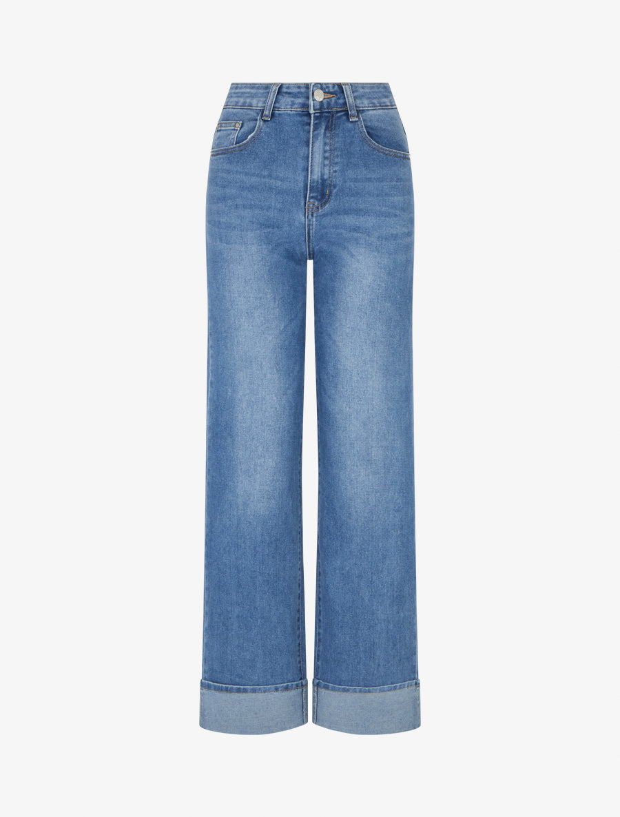 Jean ample à ourlet - Bleu clair - 1