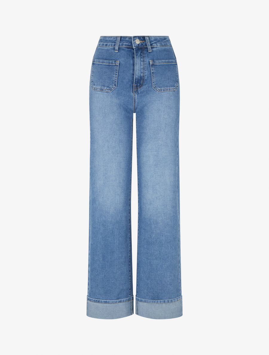 Jean push-up à ourlet et poches plaquées - Bleu clair - 1