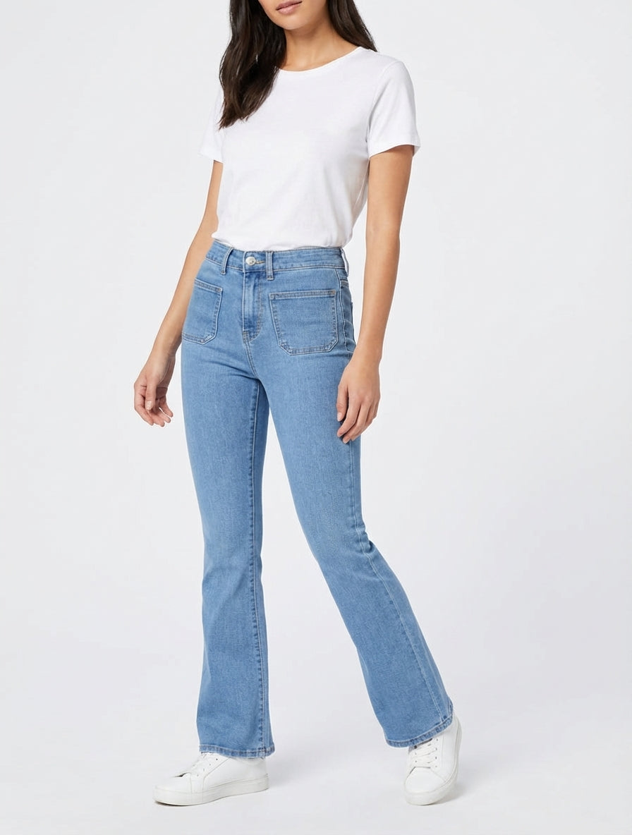 Flare jeans met opgestikte zakken - Lichtblauw