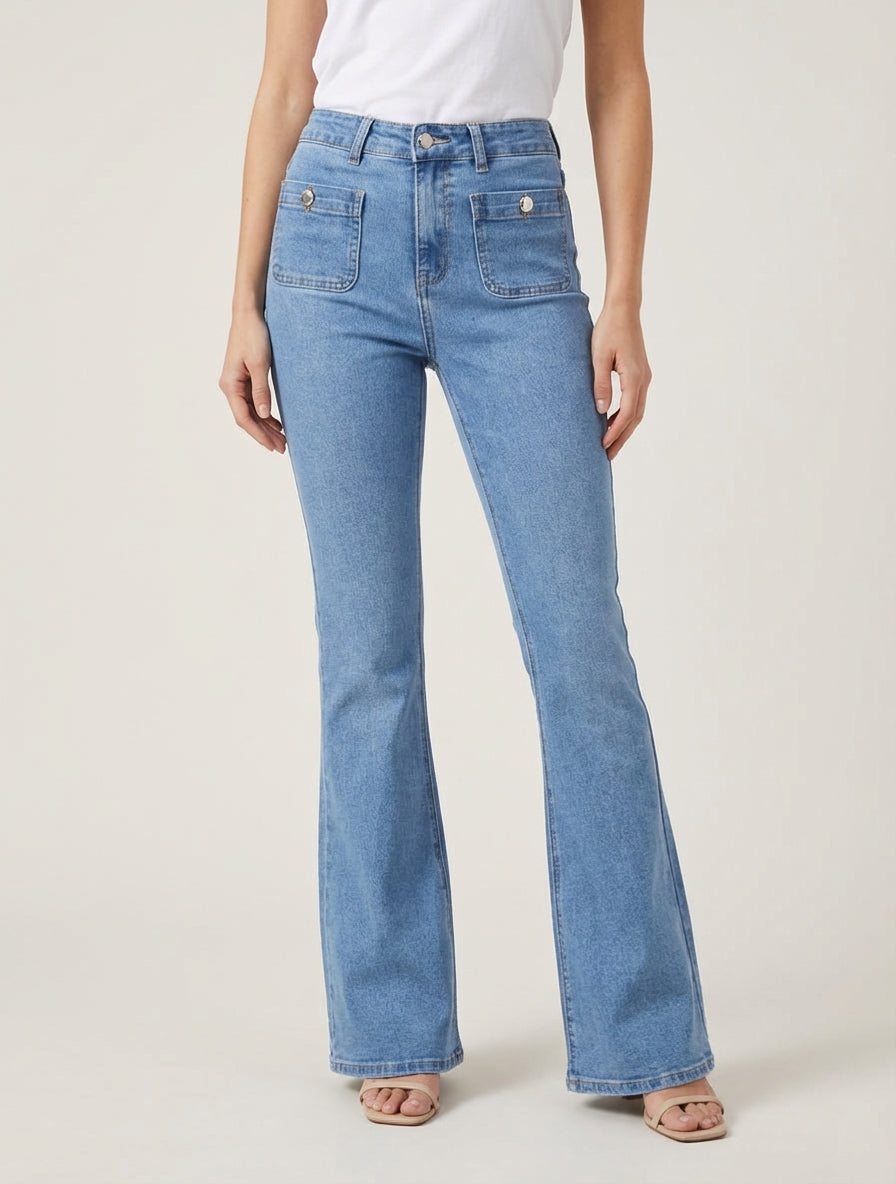 Jean met uitlopende pijpen en knoopzakken - Lichtblauw