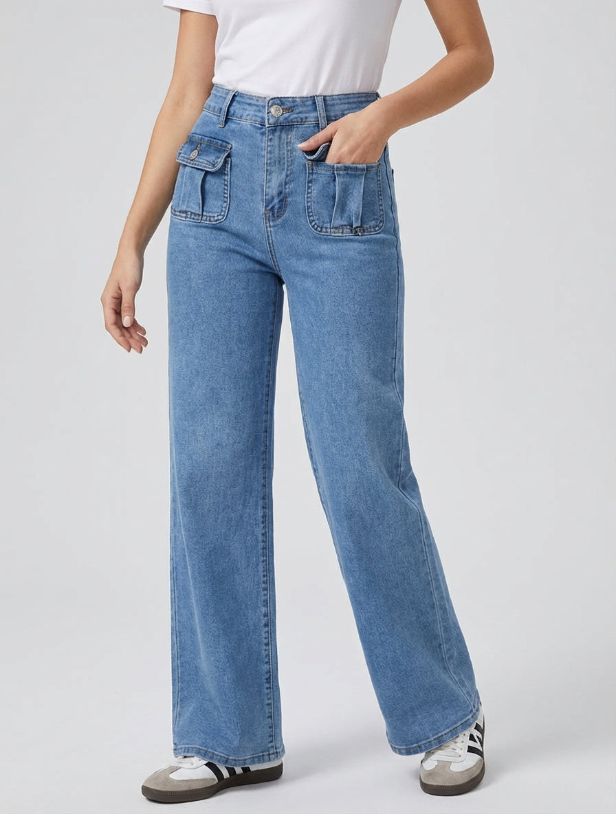 Jean push-up met klepzakken - Blauw