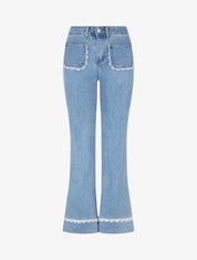 Jean flare à détail dentelle - Bleu - 1