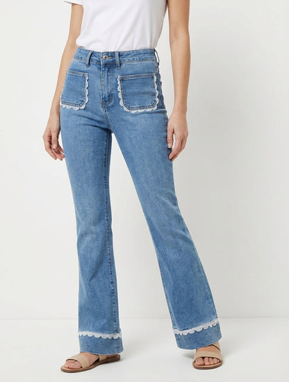 Jean met kanten details - Blauw