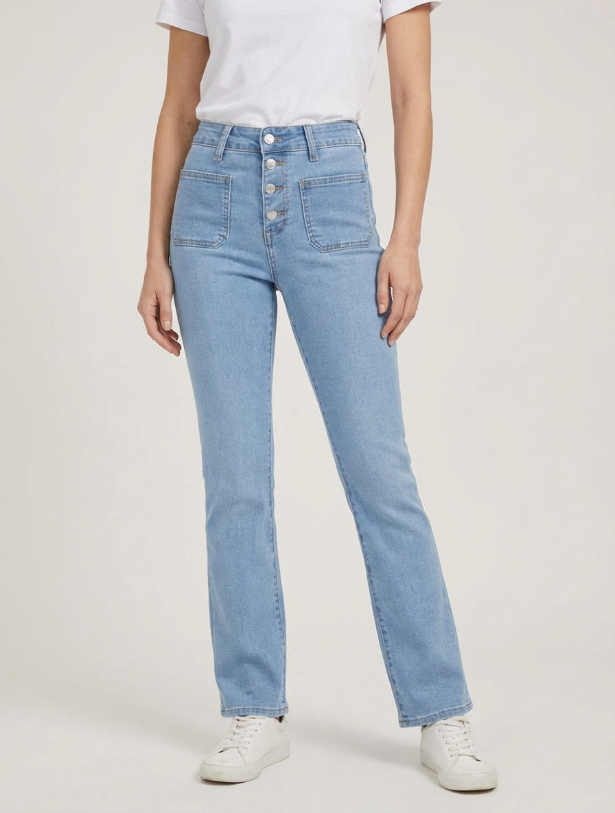 Jean met hoge taille en rechte pijpen - Blauw