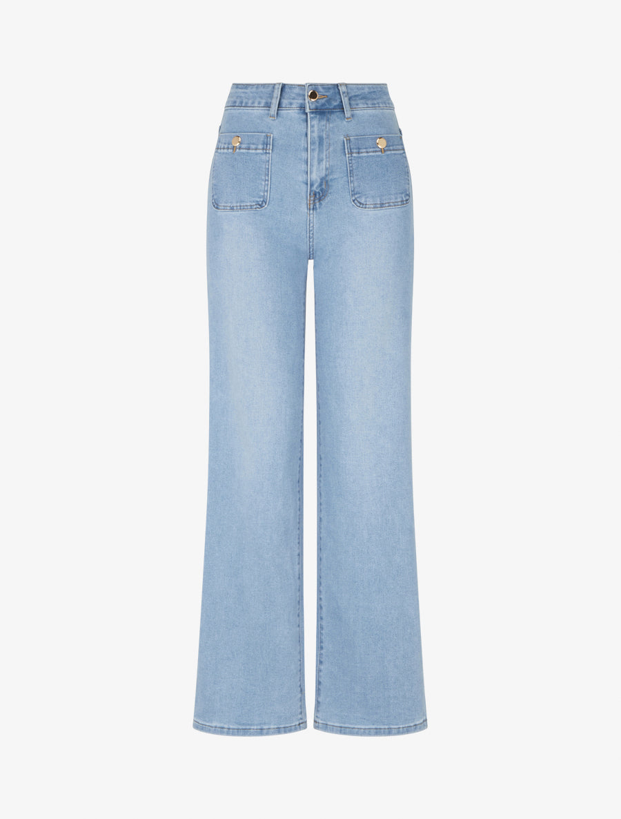 Jean push up à boutons décoratifs coupe droite - Bleu - 1