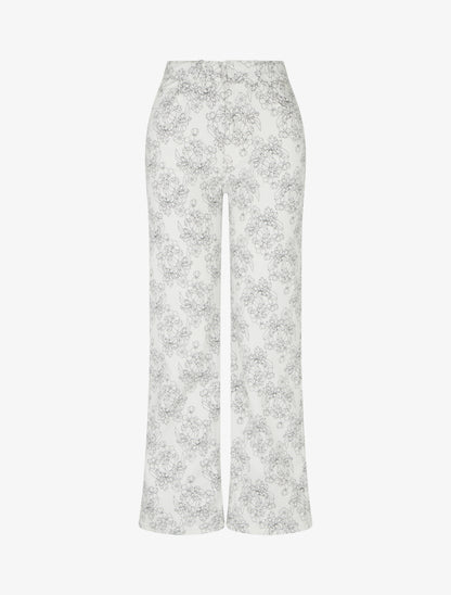 Jean wide leg imprimé fleuri coupe droite - Blanc - 1
