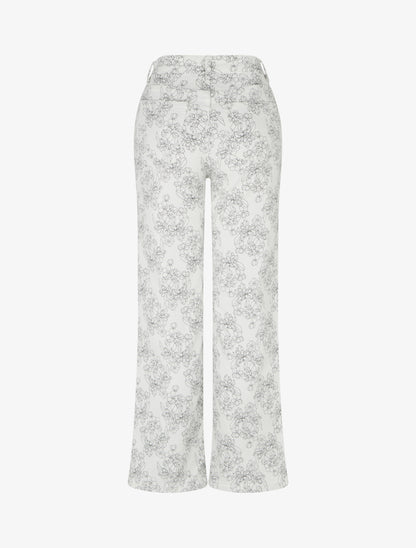 Jean wide leg imprimé fleuri coupe droite - Blanc - 2