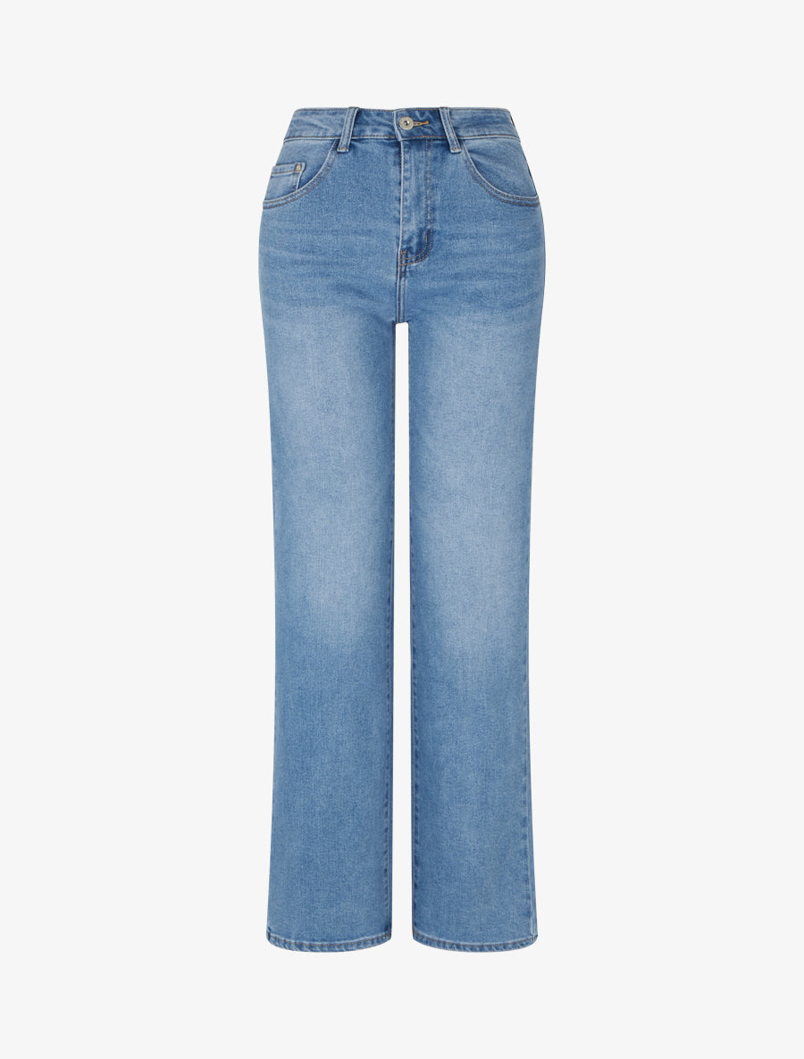 Jean wide leg délavé coupe droite - Bleu - 1