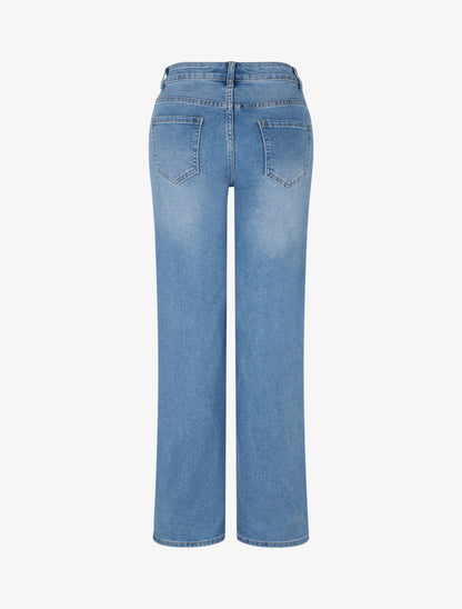 Jean wide leg délavé coupe droite - Bleu - 2
