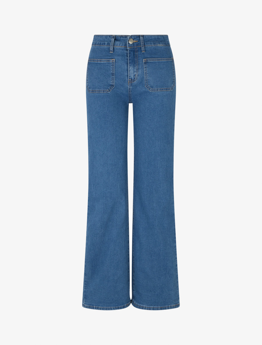 Jean wide leg à 4 poches coupe droite - Bleu - 1