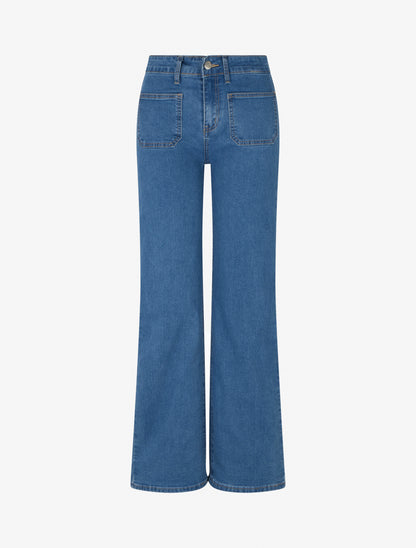 Jean wide leg à 4 poches coupe droite - Bleu - 1