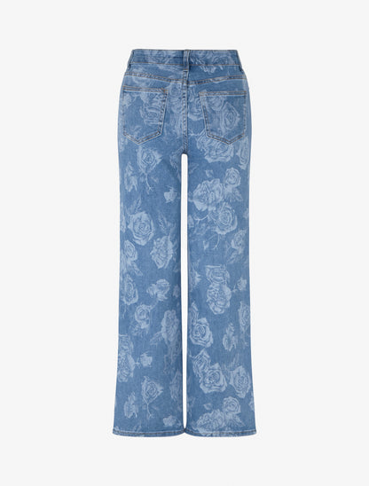 Jean wide leg imprimé roses coupe droite - Bleu - 2