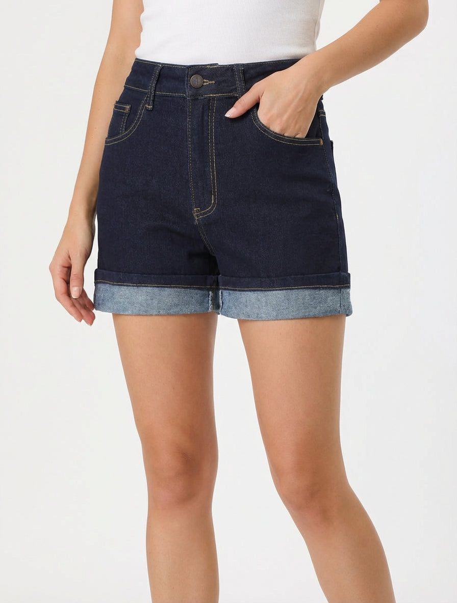 Omgeslagen spijkershort - Ongerept blauw