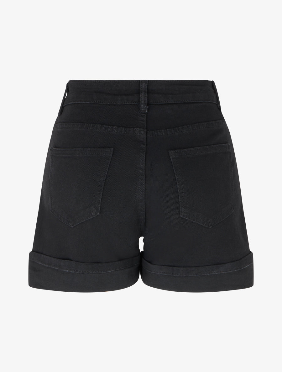 Short uni en jean à revers - Noir - 2