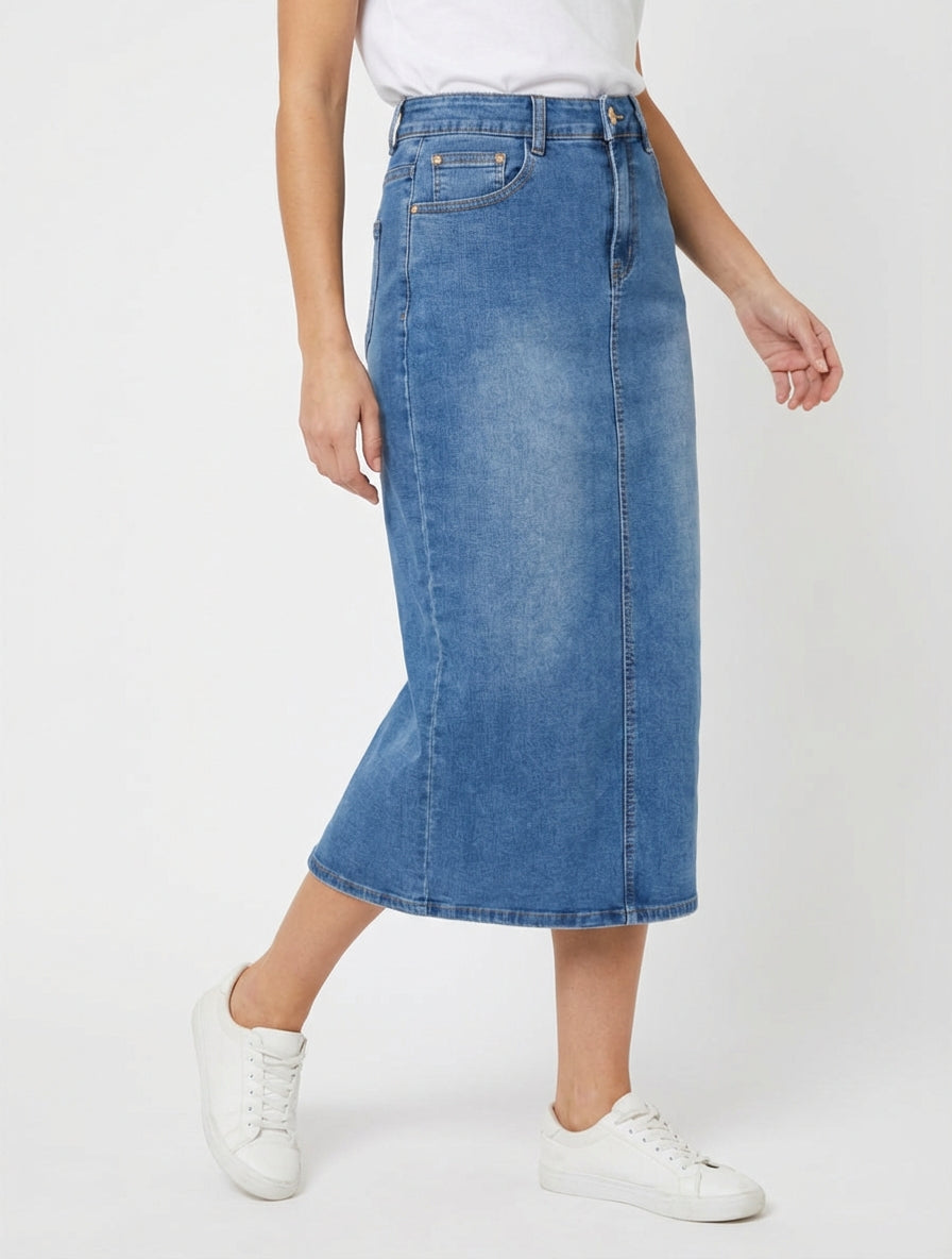 Spijkerrok met split aan de achterkant - Blauw