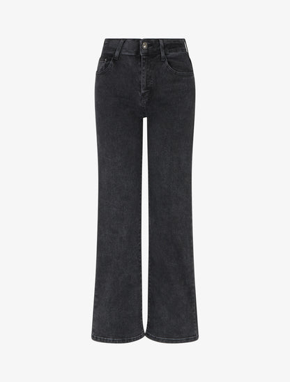 Jean uni wide leg coupe droite - Noir - 1