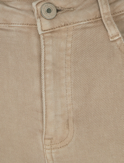 Jean flare taille haute à bords francs - Beige - 3