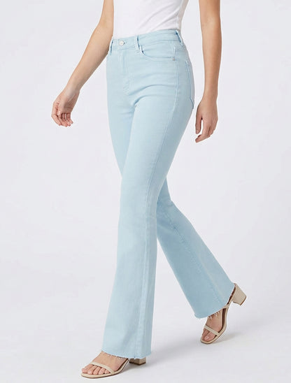 Hoog getailleerde jeans met onafgewerkte zoom. - Lichtblauw
