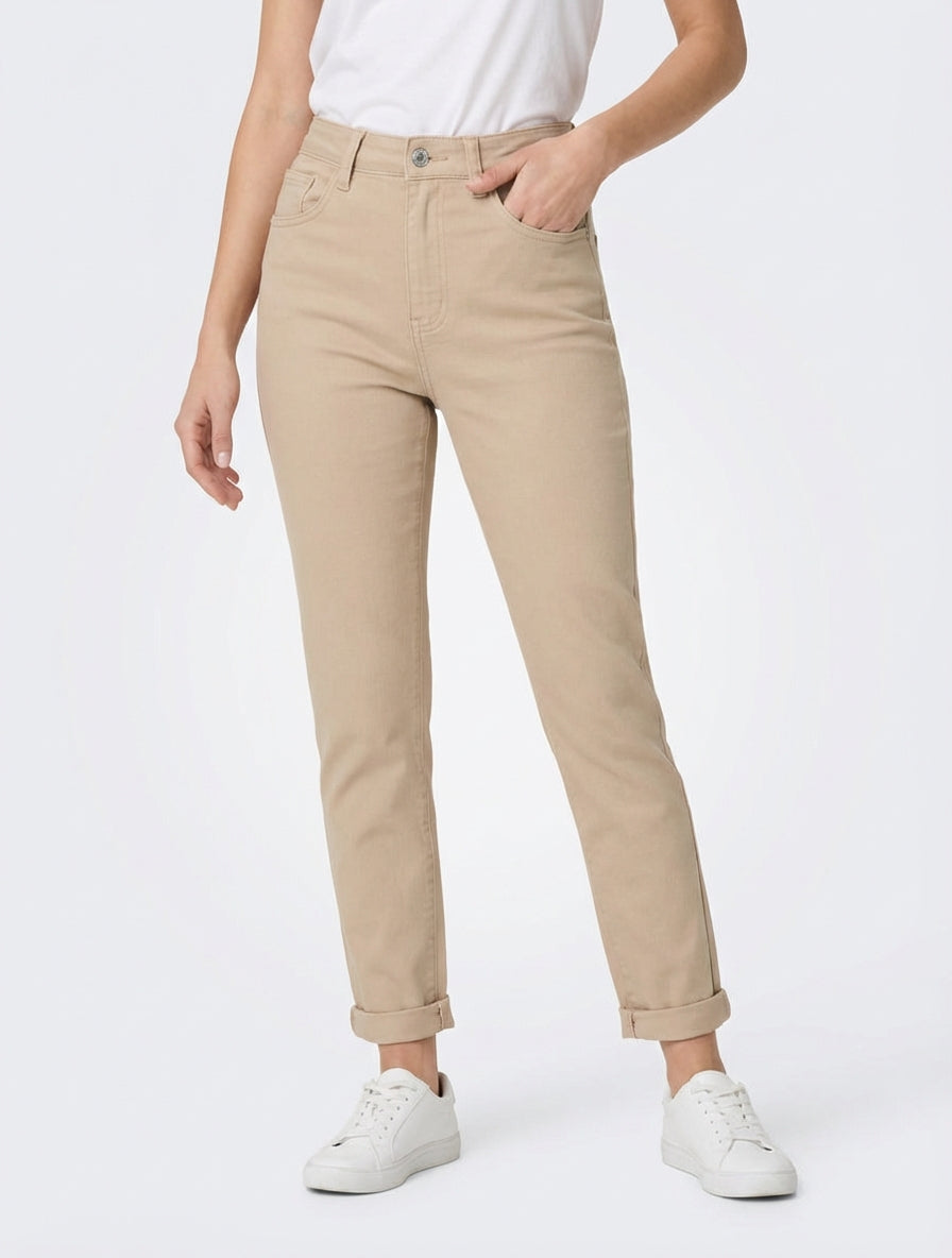 Jean met hoge taille - Beige