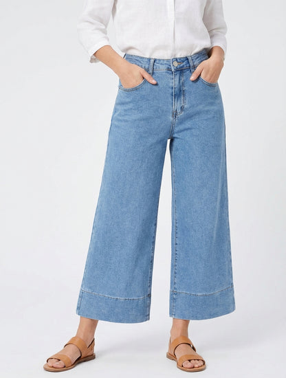 Hoge taille wijde bermuda - Blauw